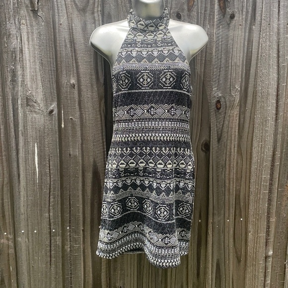 Bebop metallic black and silver backless halter mini dress size small NWT - Picture 1 of 6